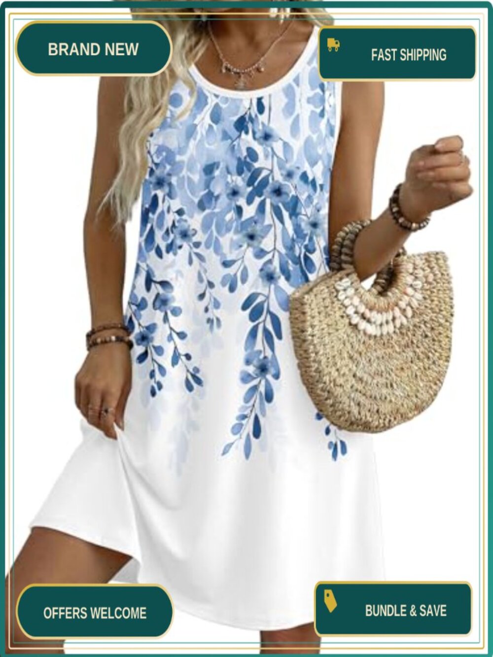 Sleeveless Casual A-Line Sundress Above Knee Loose Fit Side Pockets